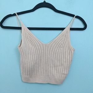 Cream Colored Spaghetti Strap Ribbed Crop Top Small
